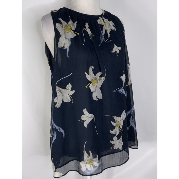 Mango Tops - Mango Navy Blue Floral Sleeveless Chiffon Top 6